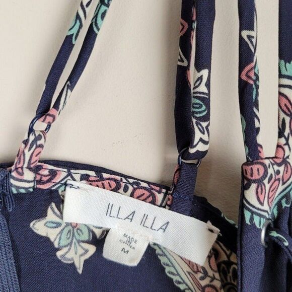 Illa Illa Sphagetti Straps Romper Navy Blue Floral Boho Size M - Picture 10 of 12
